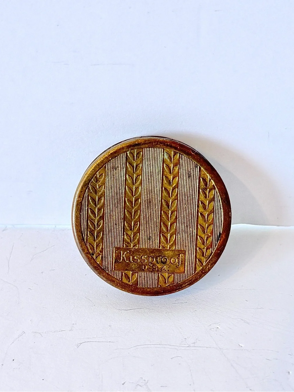 Vintage 1920s Art Deco Kissproof Mirrored Rouge Compact – Brass Makeup Tin